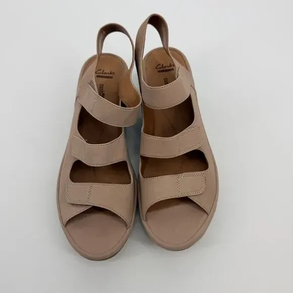 Clarks Collection Reedly Juno Wedge Nubuck Sandals Soft Cushion Womens US 12W - Picture 2 of 12